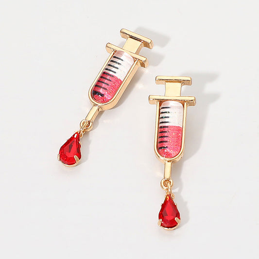 Nurse Dr Syringe Red Drop Earrings