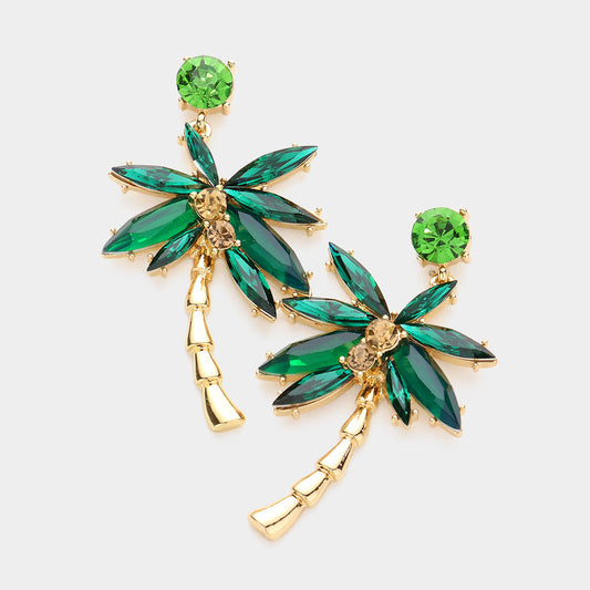 Crystal Embellished Gold Palm Tree Earrings