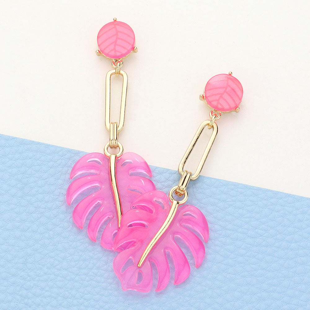Tropical Banana Leaf Resort Dangle Earrings