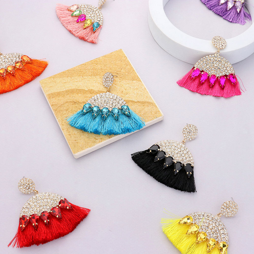 Becca CZ Crystal Tassel Fringe Earrings in Azure Blue
