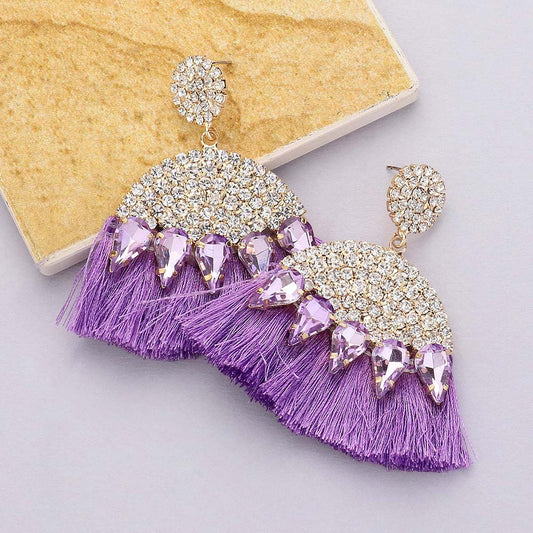 Becca CZ Crystal Tassel Fringe Earrings in Purple