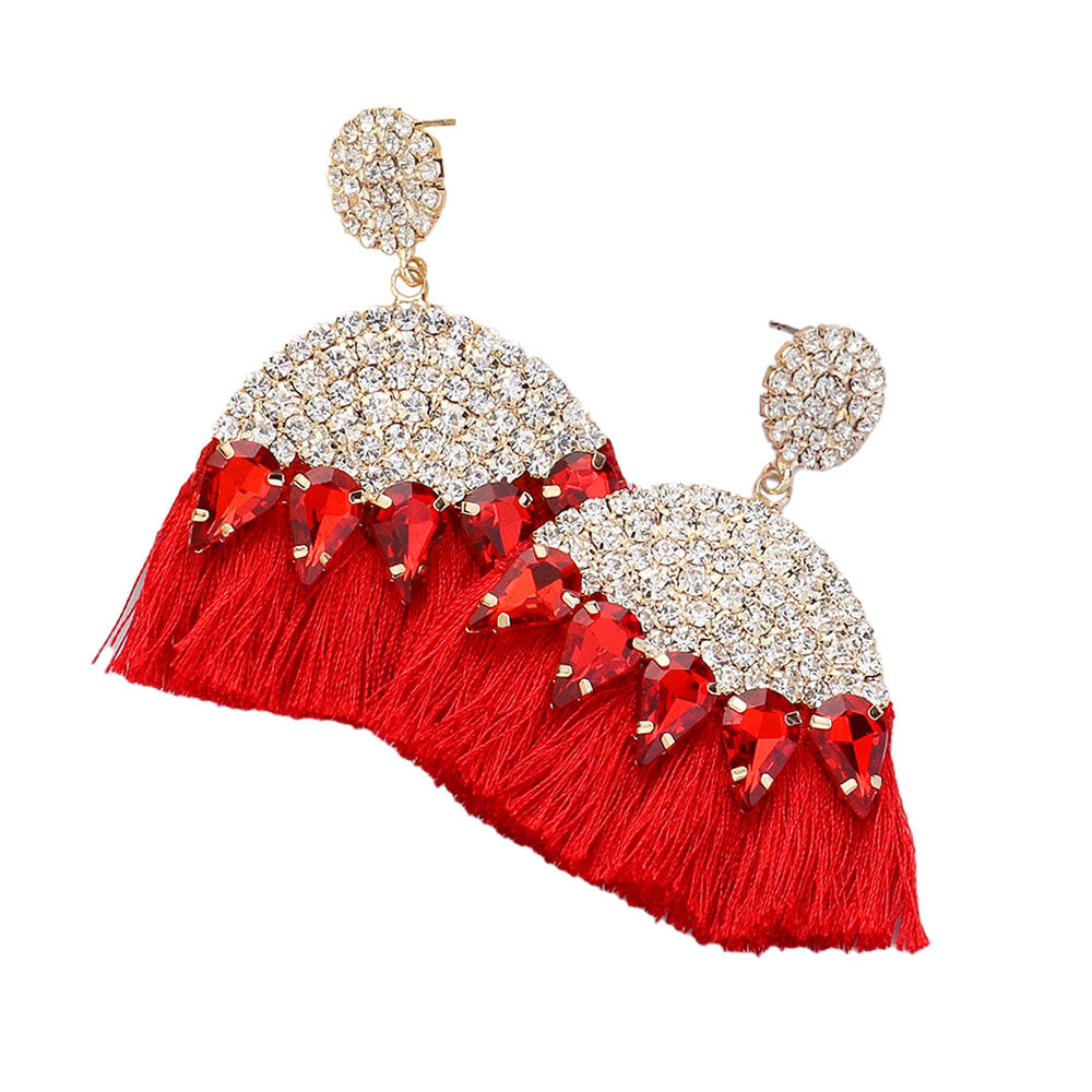 Becca CZ Crystal Tassel Fringe Earrings in Red