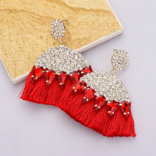 Becca CZ Crystal Tassel Fringe Earrings in Red