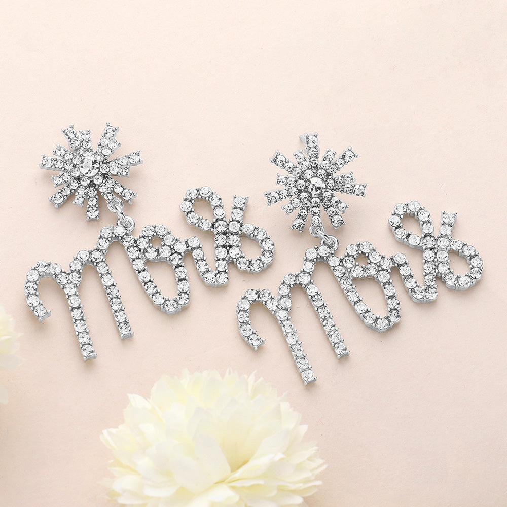 Bridal MRS Rhinestone Sunburst Dangle Earrings