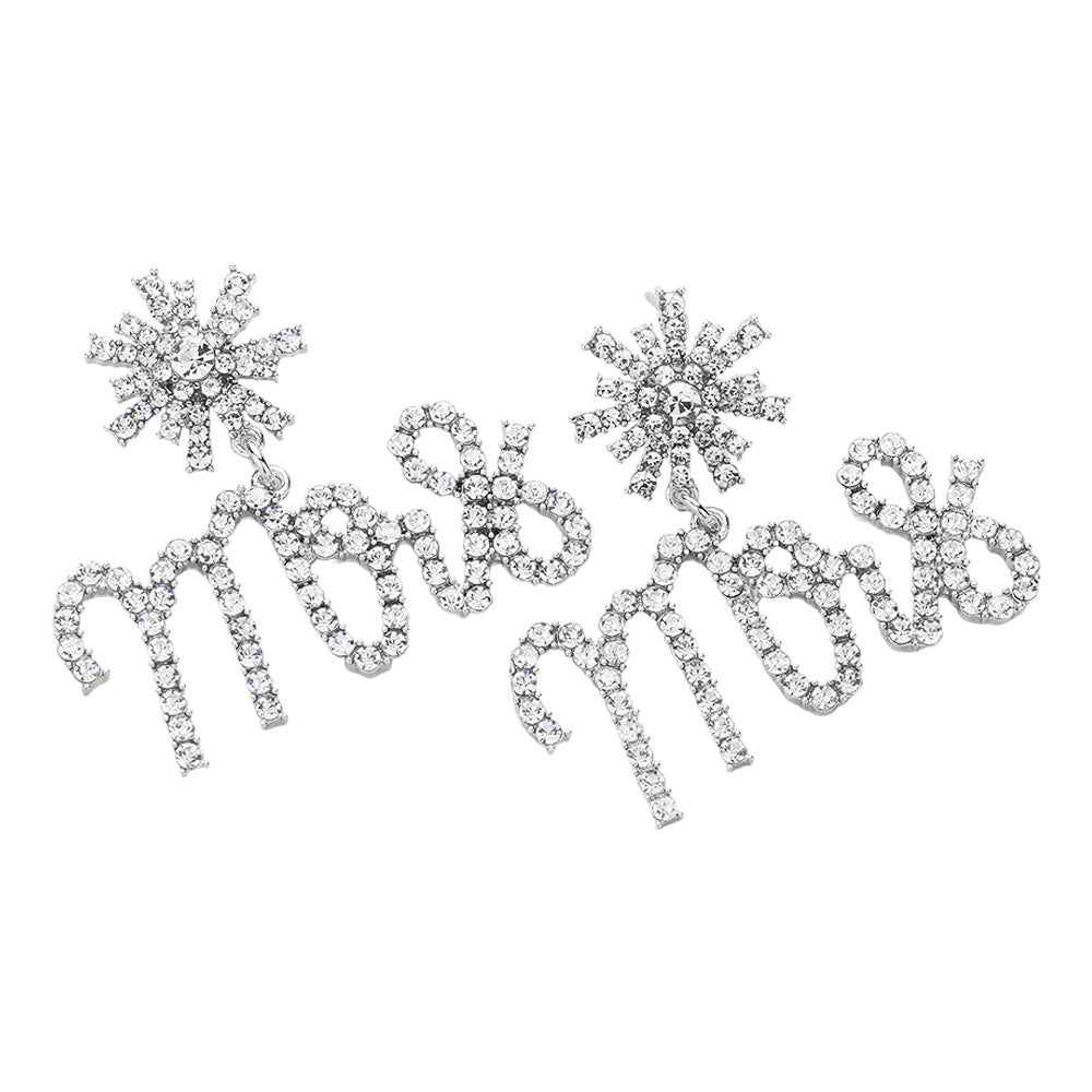 Bridal MRS Rhinestone Sunburst Dangle Earrings