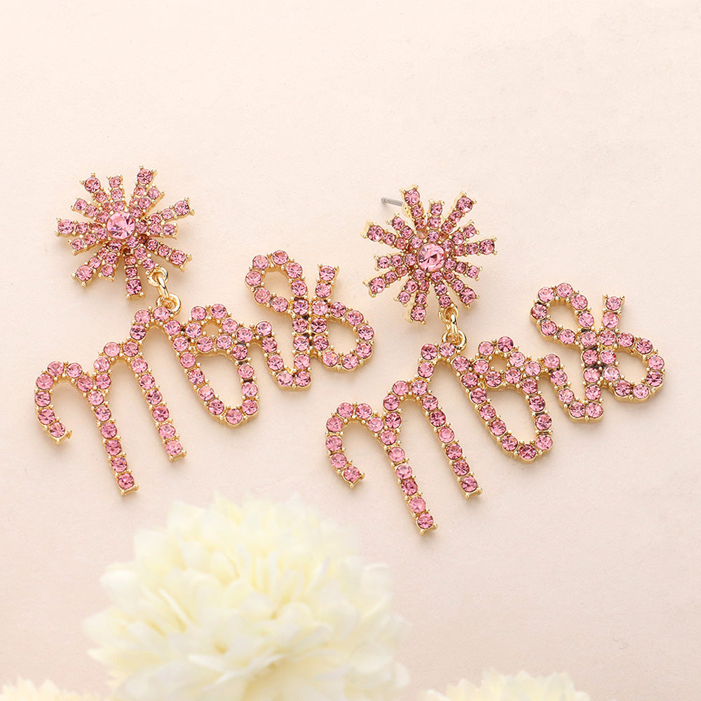 Bridal MRS Rhinestone Sunburst Dangle Earrings