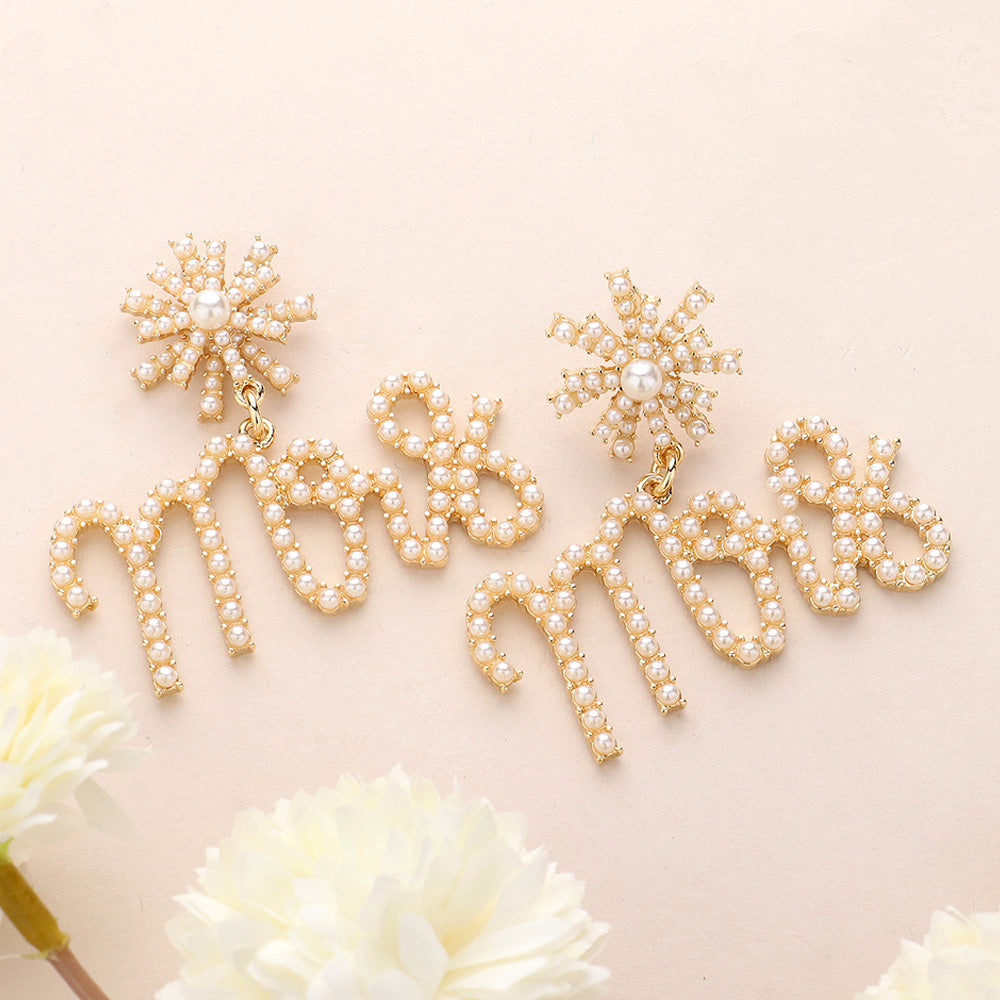 Bridal MRS Rhinestone Sunburst Dangle Earrings