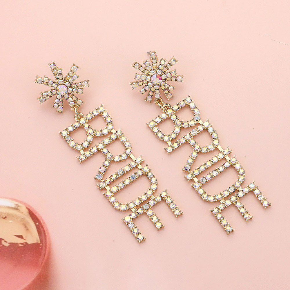 BRIDE Rhinestone Word Dangle Earrings