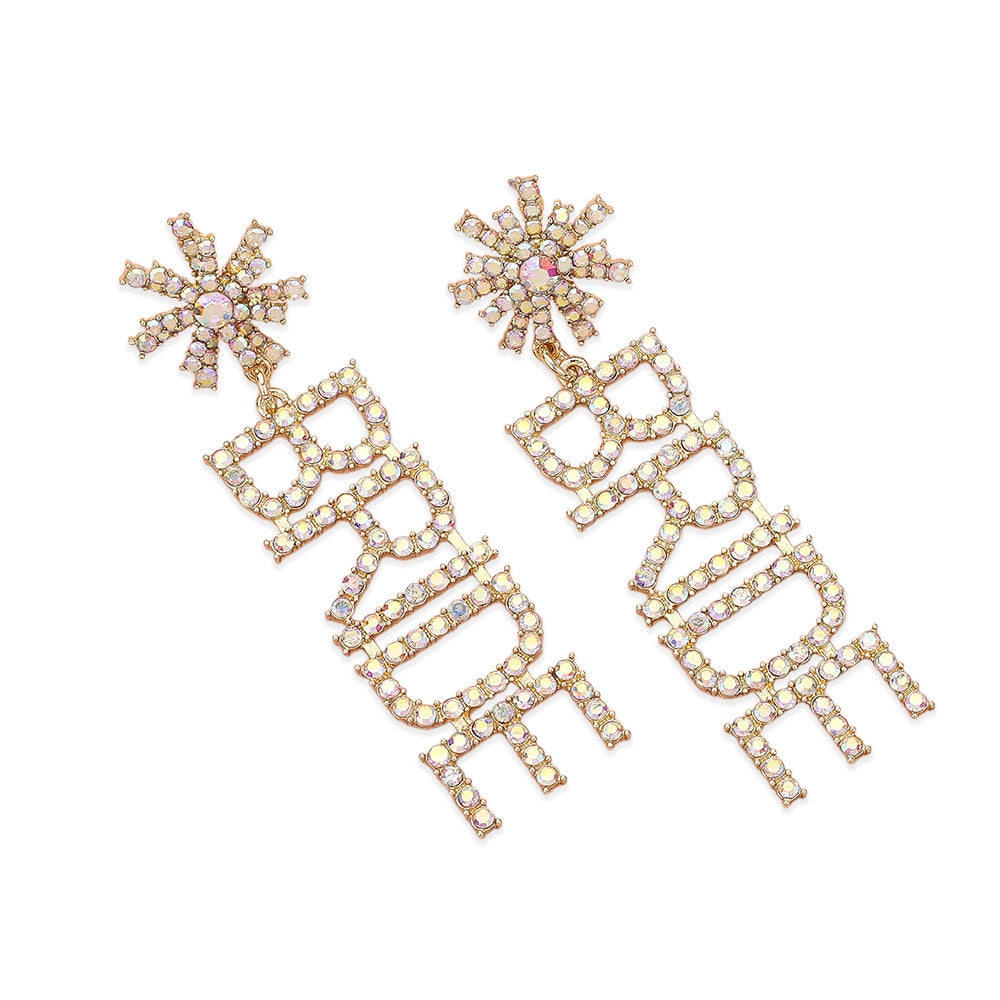 BRIDE Rhinestone Word Dangle Earrings