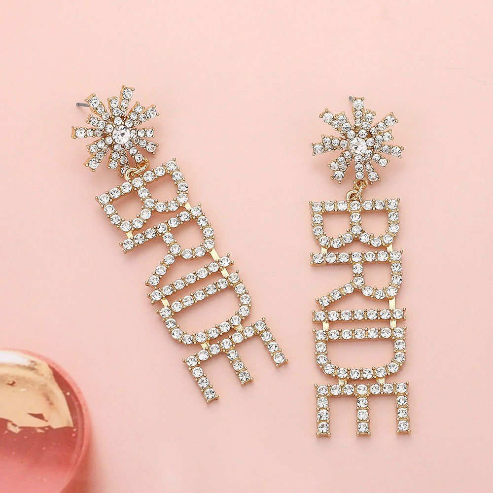 BRIDE Rhinestone Word Dangle Earrings