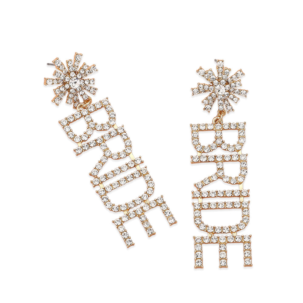 BRIDE Rhinestone Word Dangle Earrings