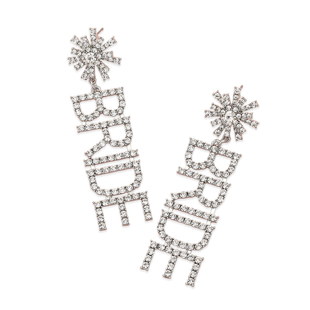 BRIDE Rhinestone Word Dangle Earrings