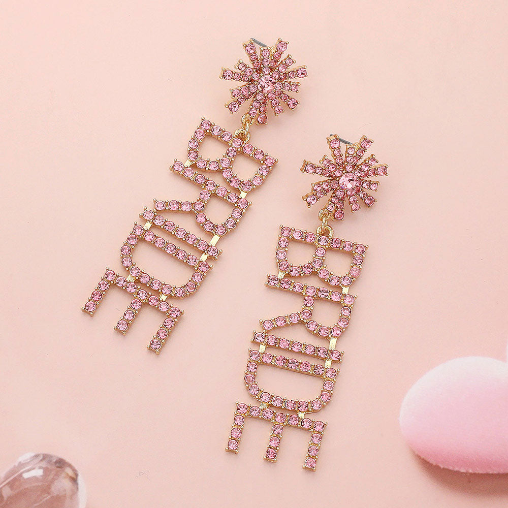 BRIDE Rhinestone Word Dangle Earrings