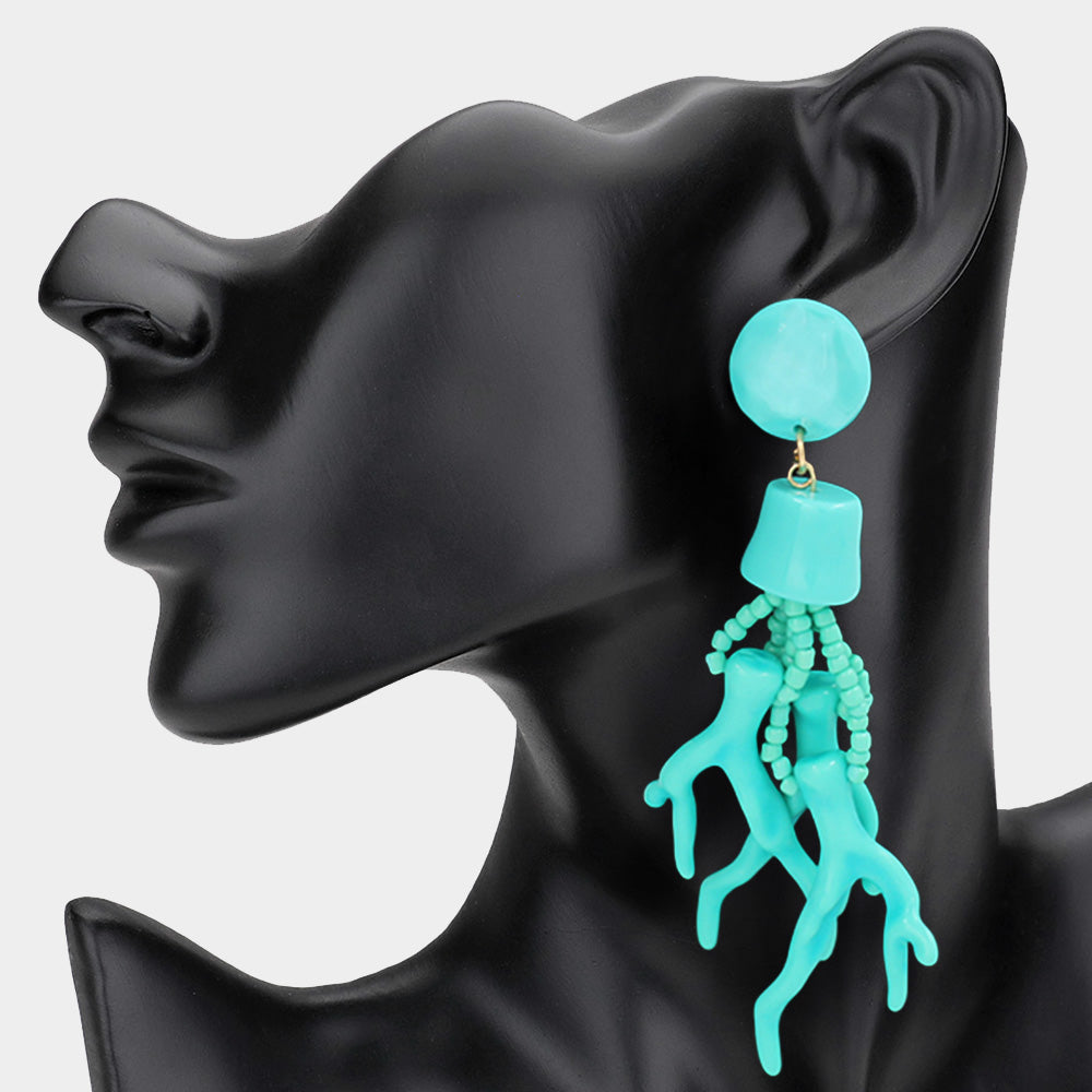 Beaded Sea Coral Resort Style Dangle Earrings
