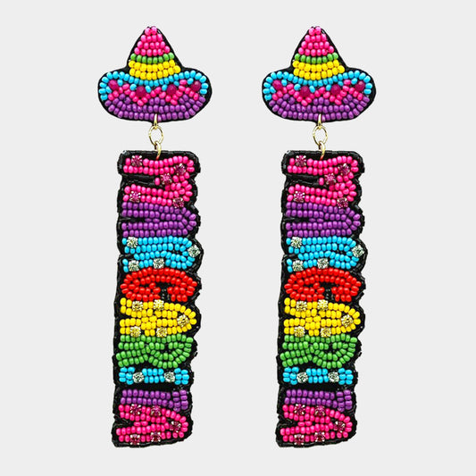 MARGARITA Word Cocktail Seed Beaded Party Earrings