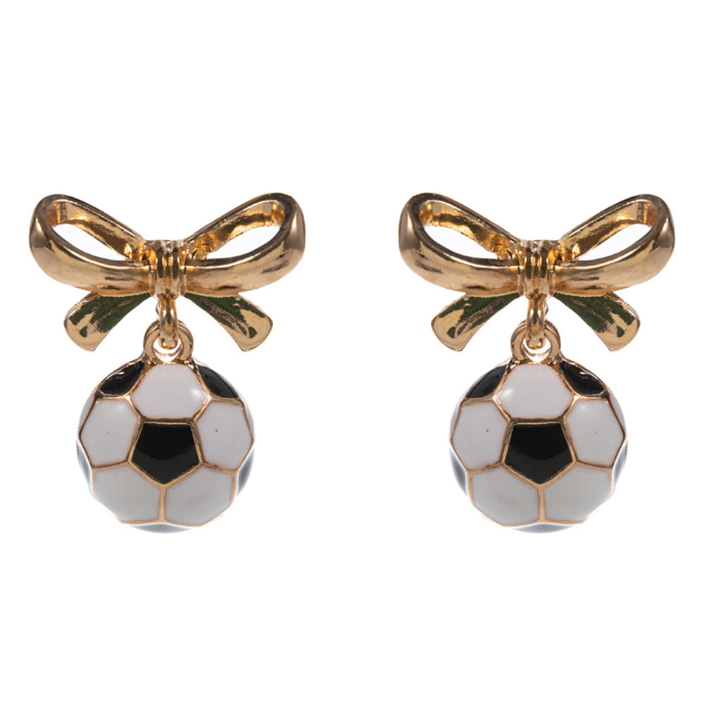 Bow Accent Gold Soccer Earrings