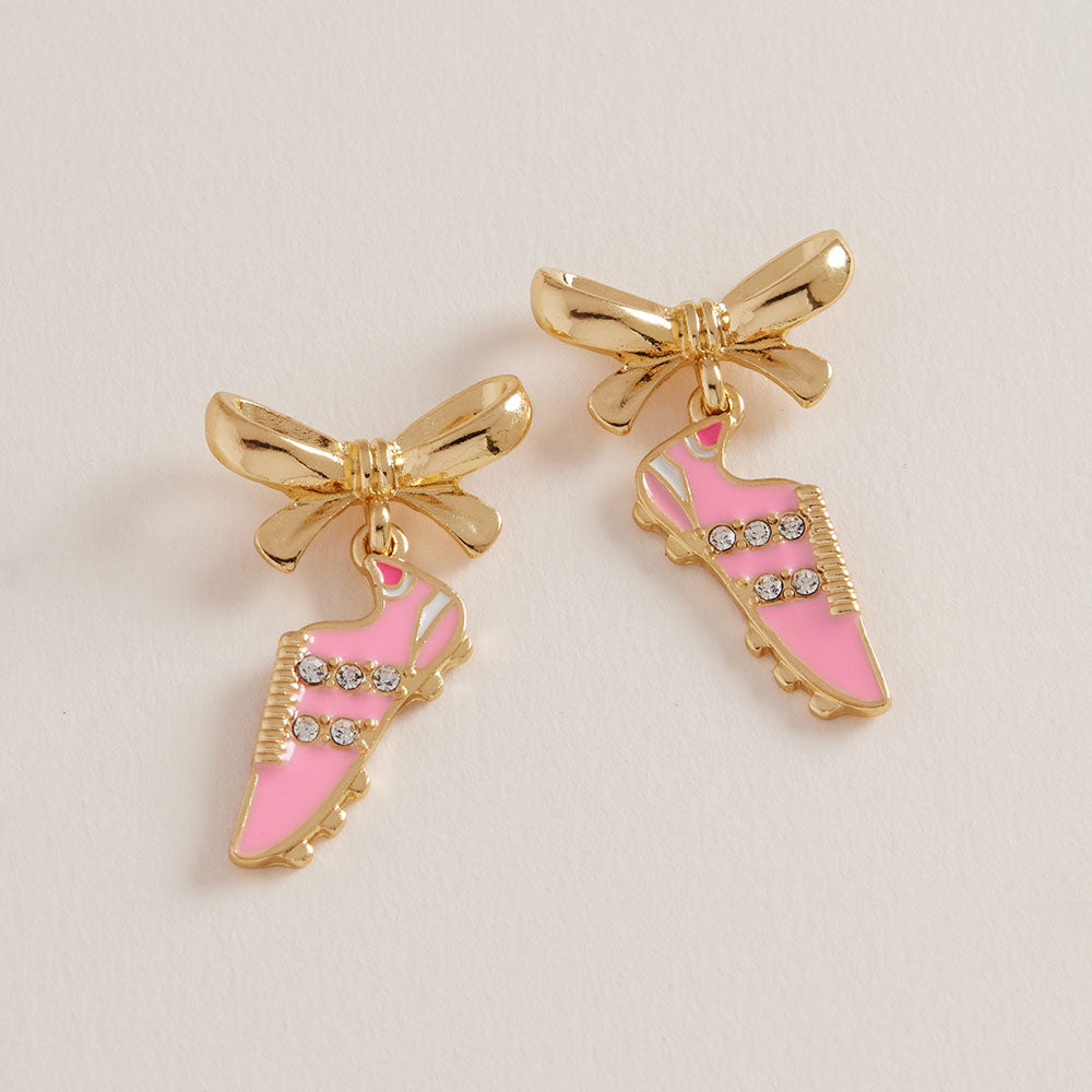 Bow Accent Pink Soccer Cleat Earrings