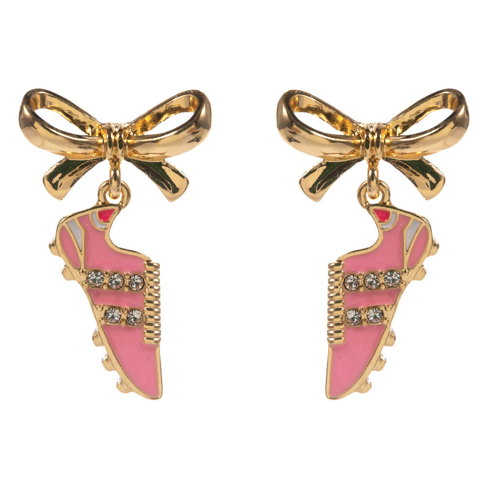 Bow Accent Pink Soccer Cleat Earrings