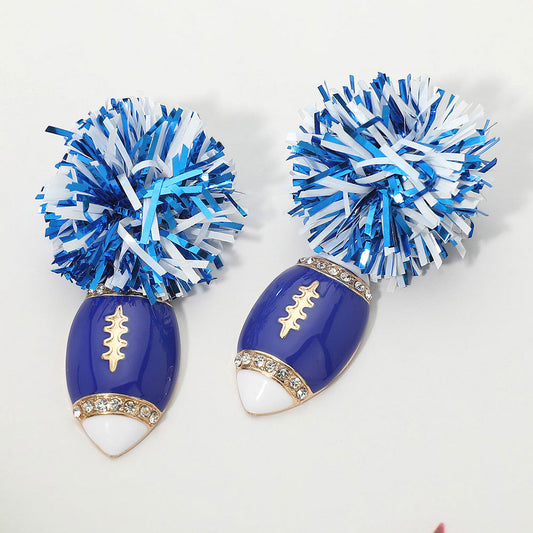 Blue & White Tinsel Gameday Football Earrings