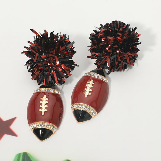 Garnet & Black Tinsel Gameday Football Earrings