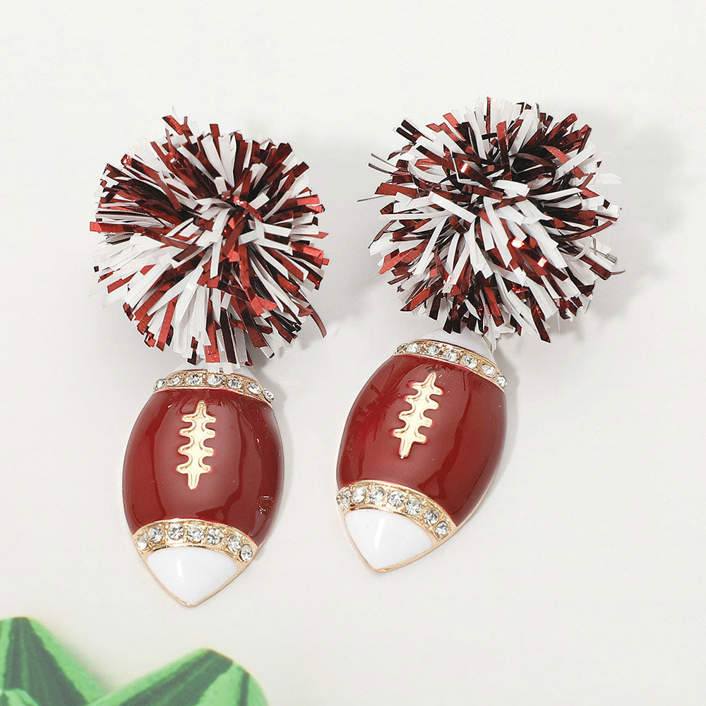 Crimson & White Tinsel Gameday Football Earrings