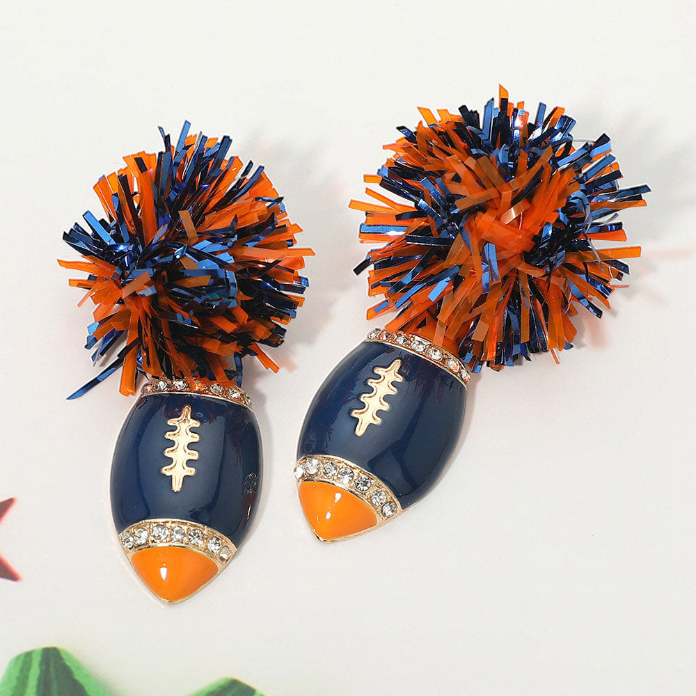 Orange & Blue Tinsel Gameday Football Earrings