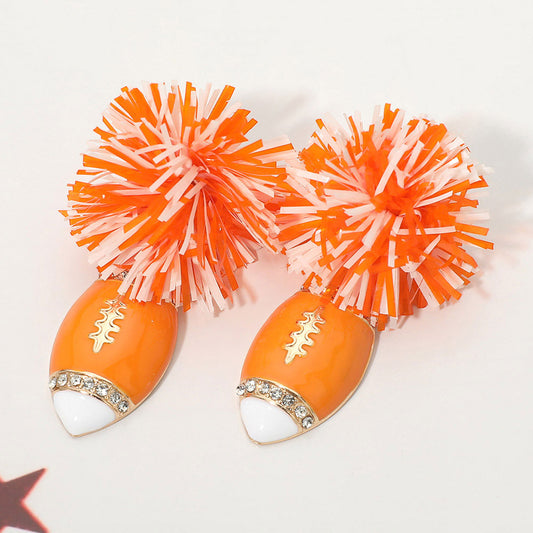 Orange & White Tinsel Gameday Football Earrings