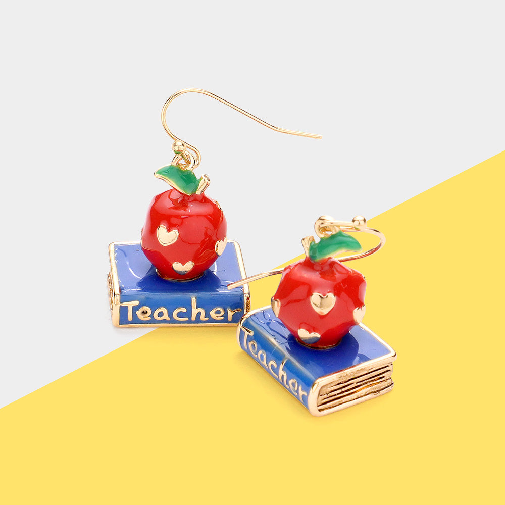 Teacher School Theme Apple Books Dangle Earrings