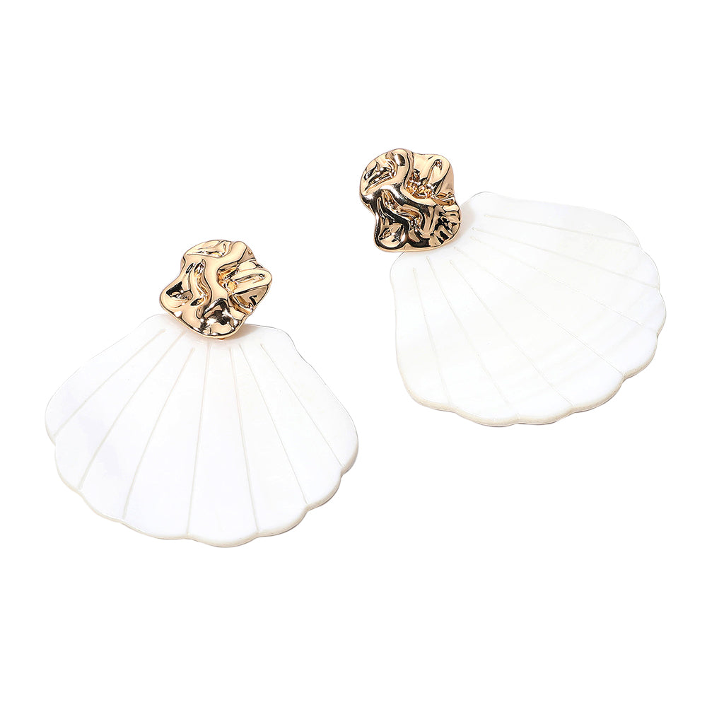 Textured Metal Mother of Pearl Sea Shell Earrings