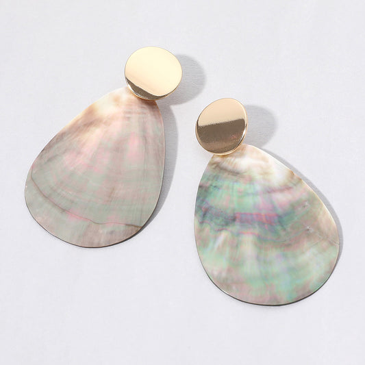Metal Disc Abalone Shell Teardrop Earrings