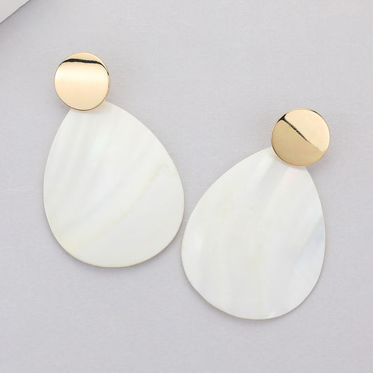 Metal Disc Mother of Pearl Shell Teardrop Earrings