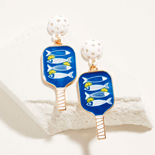 Pickleball Sardines Fish Theme Drop Earrings