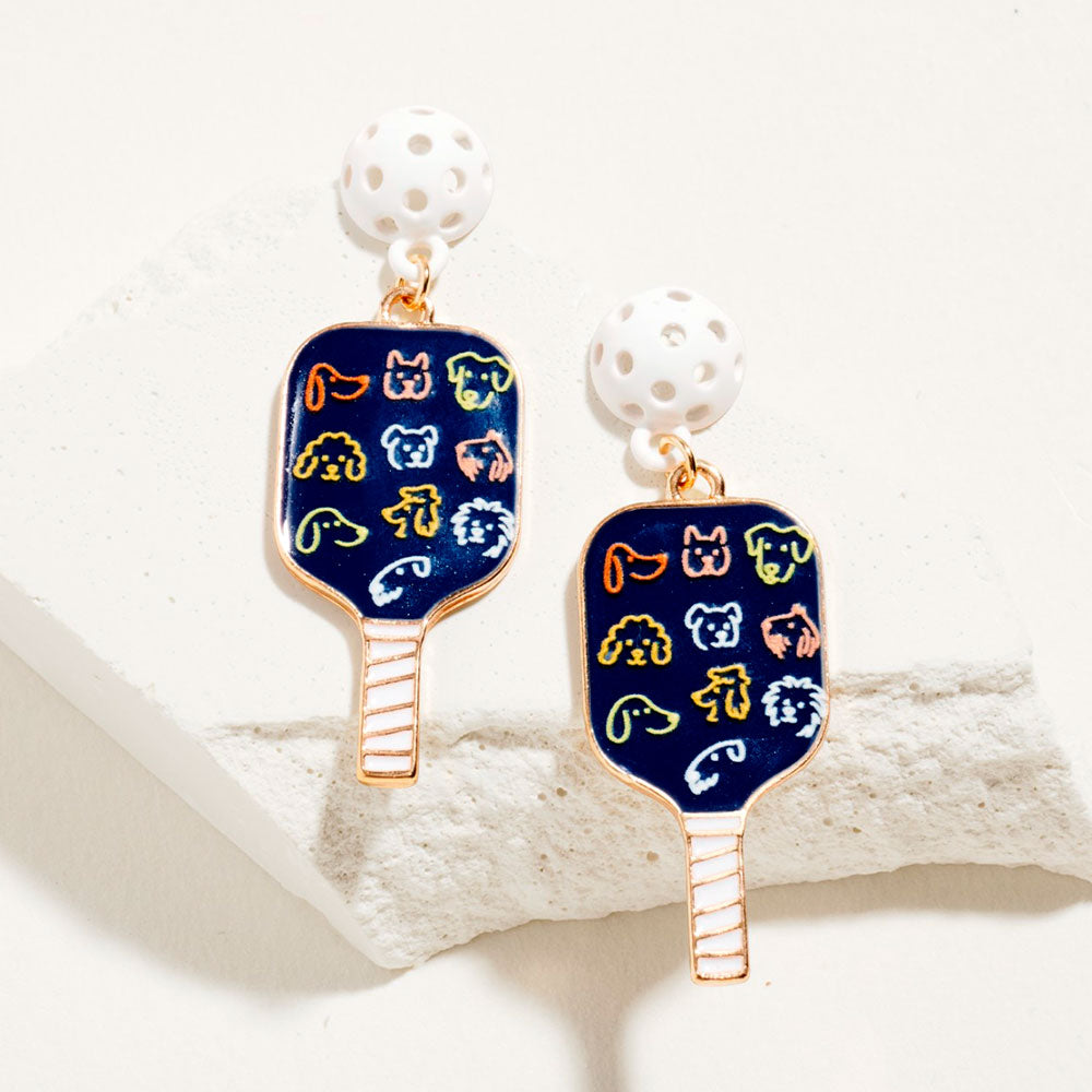 Pickleball Dog Theme Drop Earrings