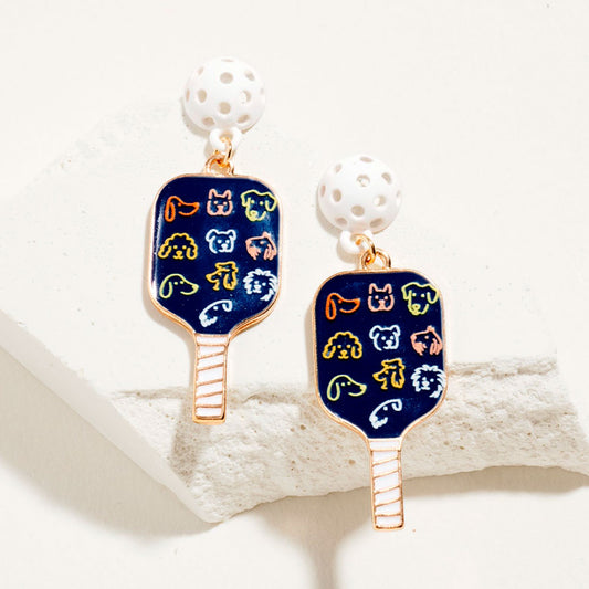 Pickleball Dog Theme Drop Earrings