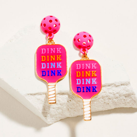 Pickleball Dink Wording Theme Drop Earrings
