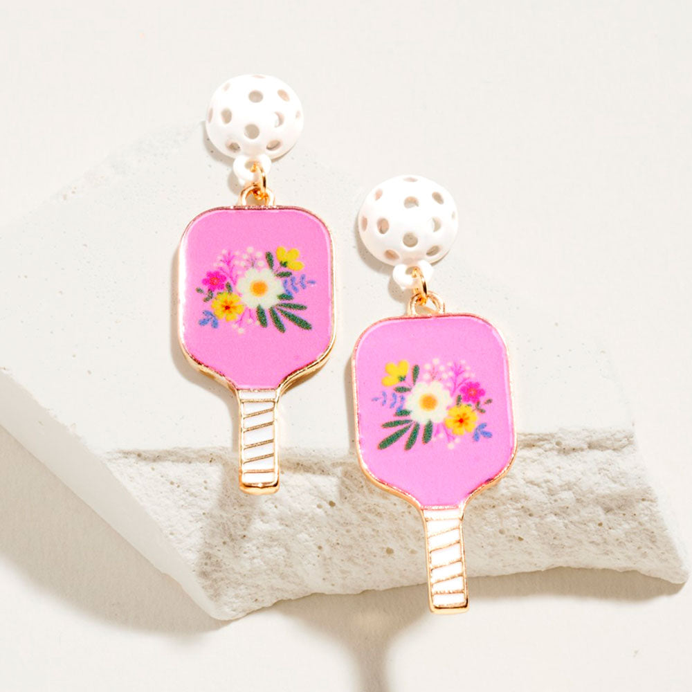 Pickleball Floral Theme Drop Earrings