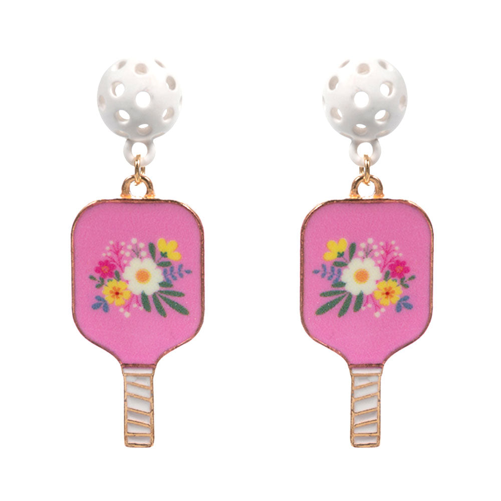 Pickleball Floral Theme Drop Earrings