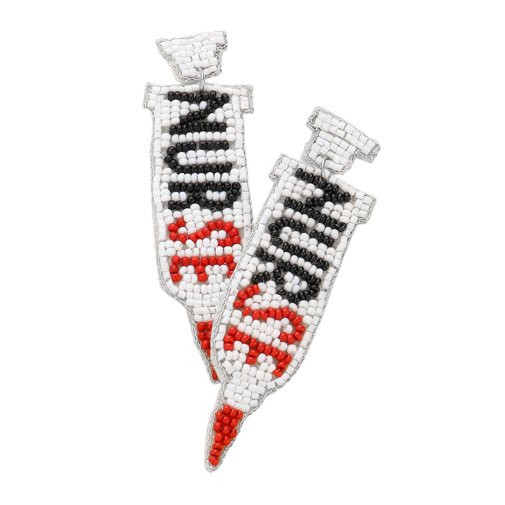 NURSE Syringe Shot Seed Beaded Earrings