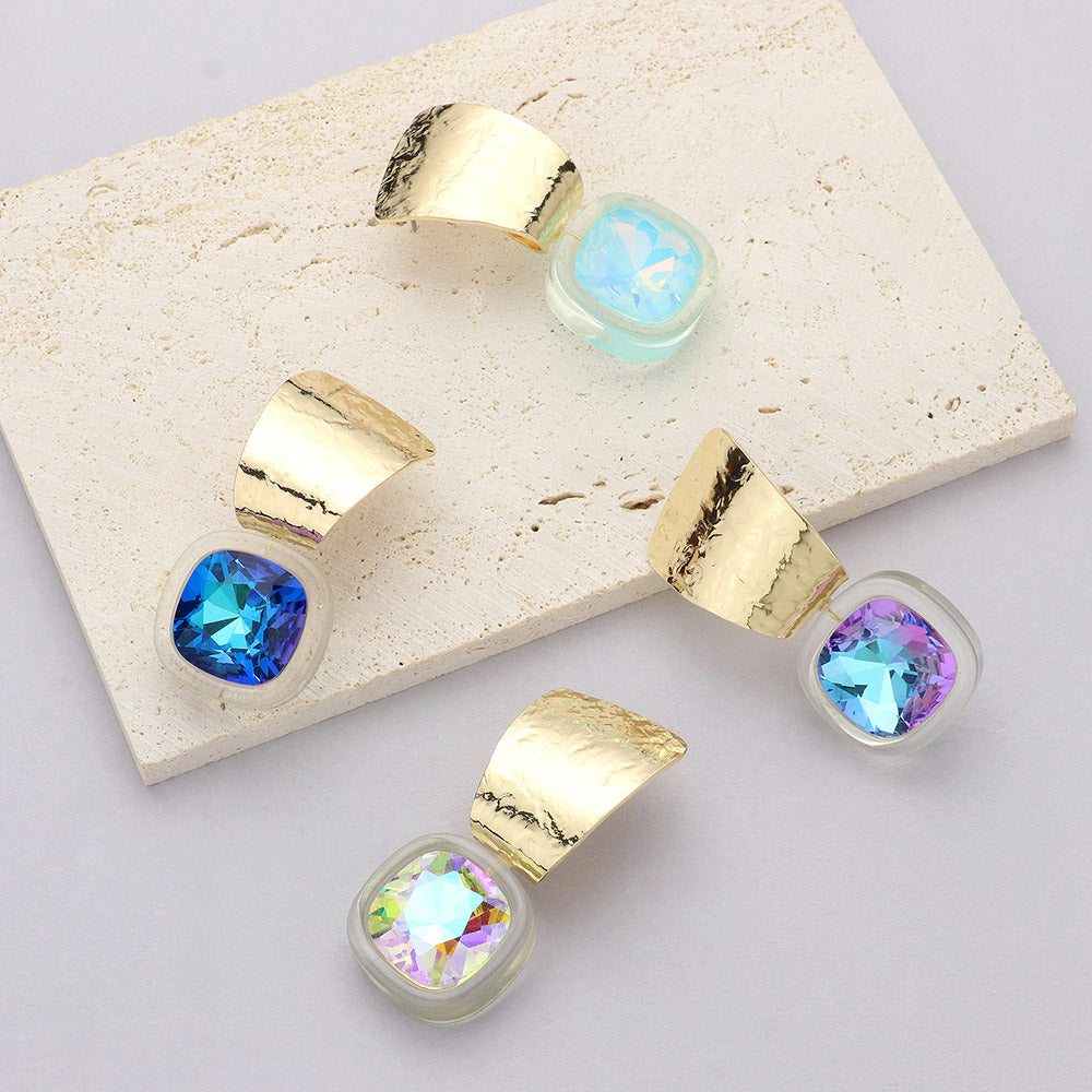 Square Stone Pointed Chunky Hoop Earrings