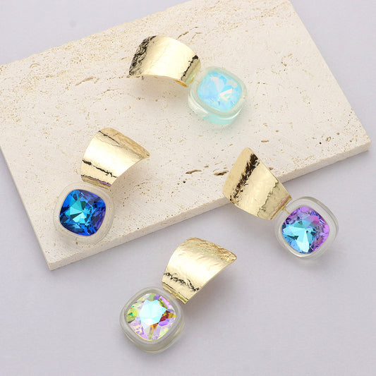 Square Stone Pointed Chunky Hoop Earrings