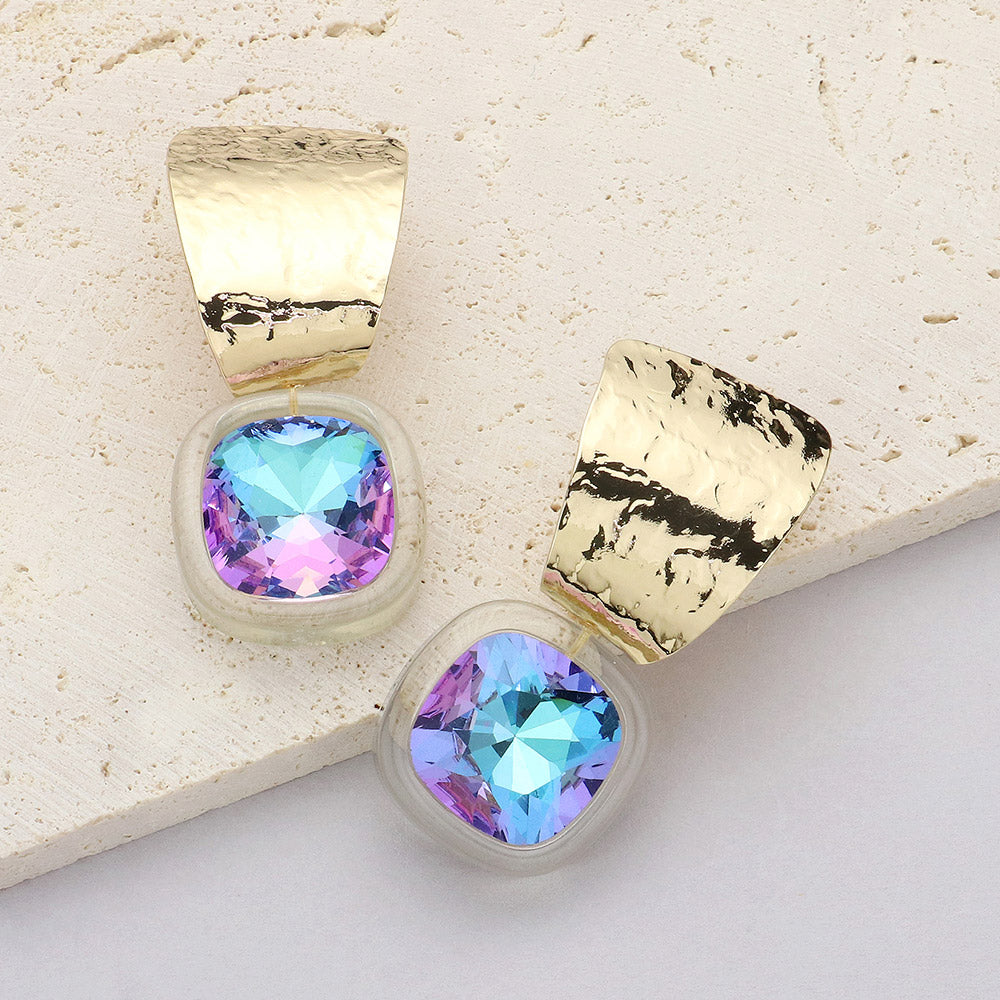 Square Stone Pointed Chunky Hoop Earrings