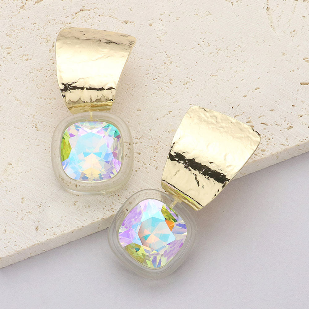 Square Stone Pointed Chunky Hoop Earrings