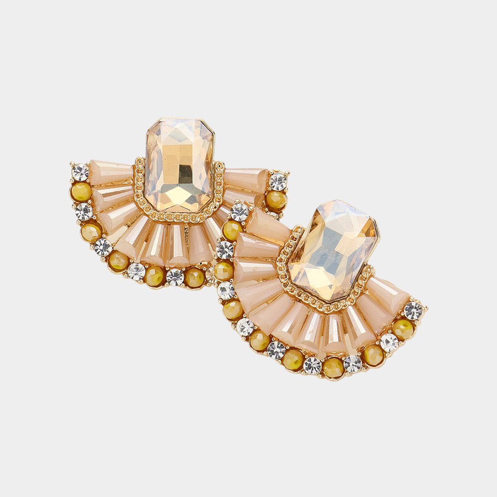 Crystal Bead Embellished Half Moon Earrings