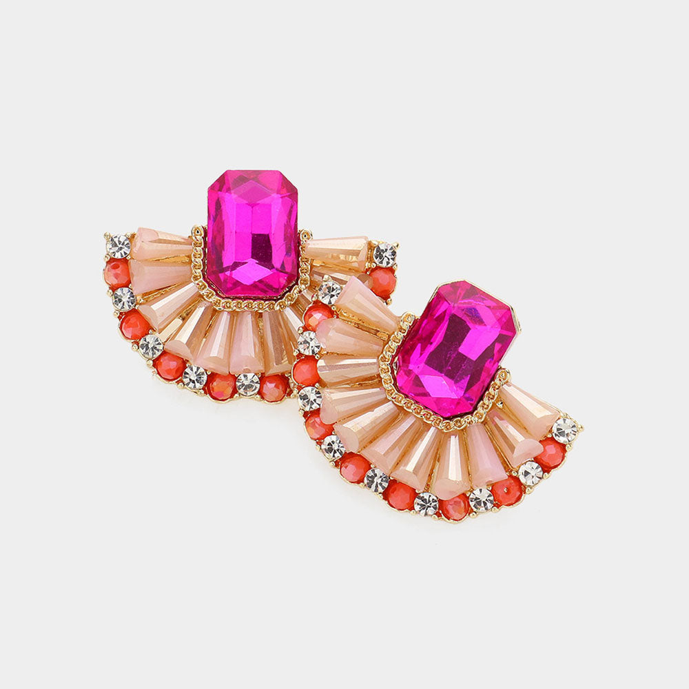 Crystal Bead Embellished Half Moon Earrings