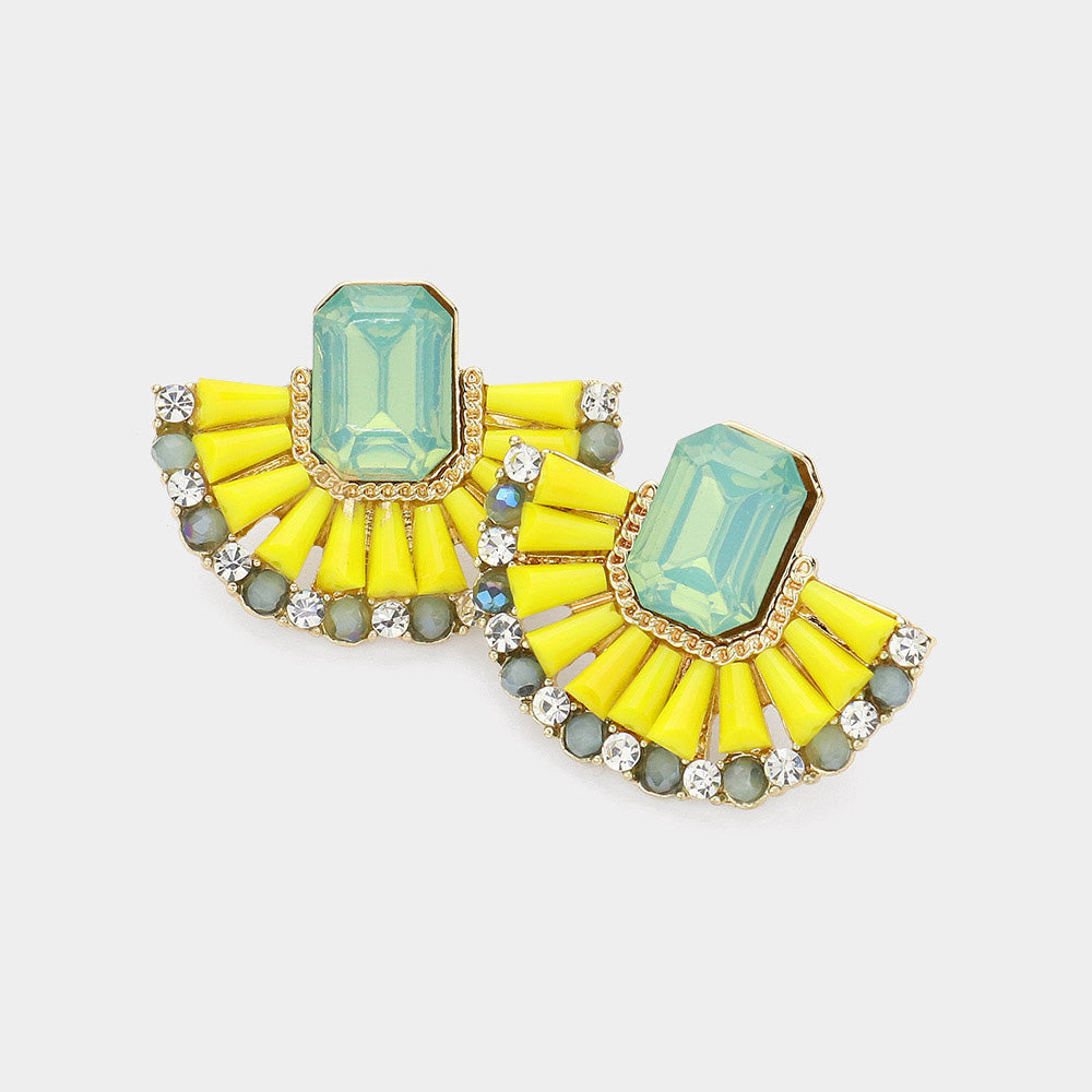 Crystal Bead Embellished Half Moon Earrings