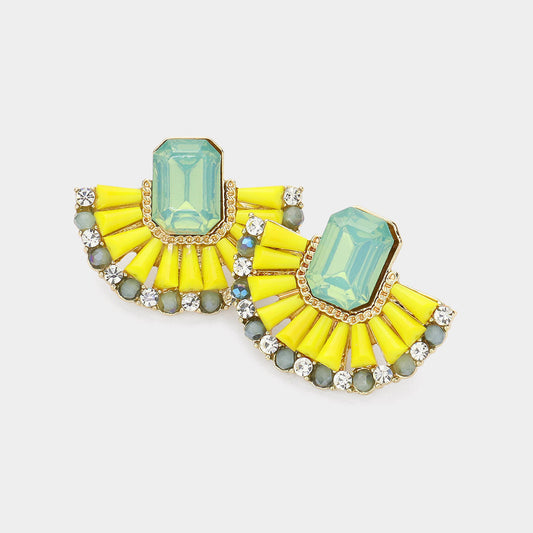 Crystal Bead Embellished Half Moon Earrings