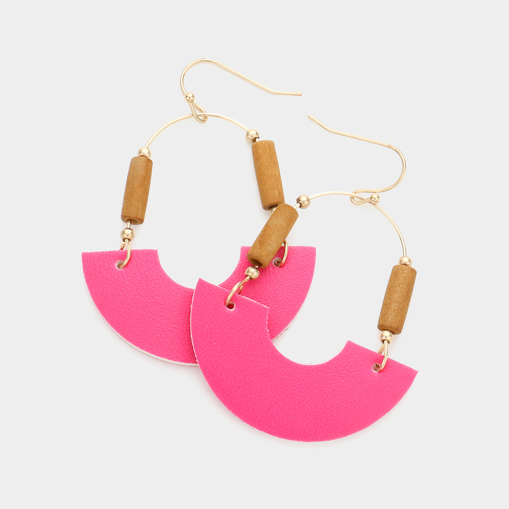 Half Moon Vegan Leather Boho Wire Earrings