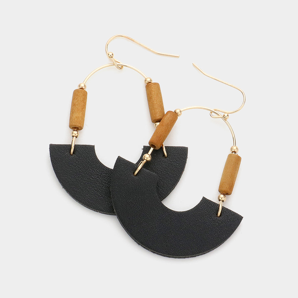 Half Moon Vegan Leather Boho Wire Earrings