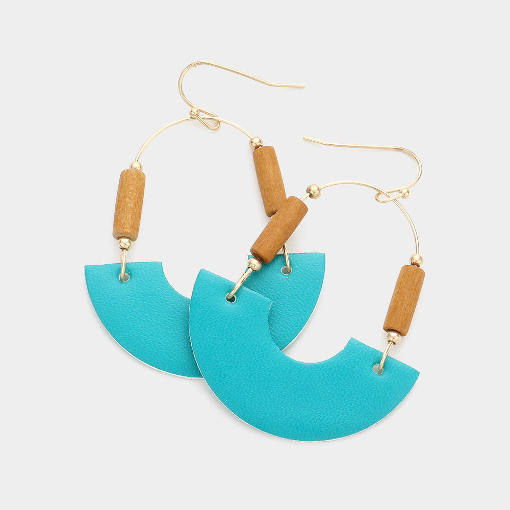 Half Moon Vegan Leather Boho Wire Earrings