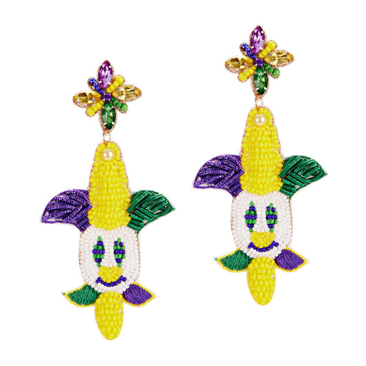 Mardi Gras Beaded Jester Pierrot Dangle Earrings